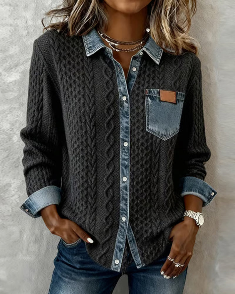 Camilla - Long-Sleeve Shirt with Denim Patchwork
