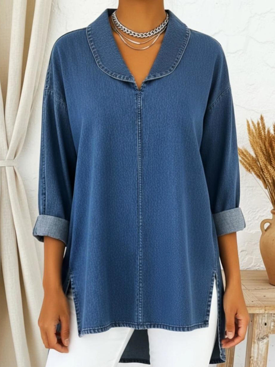 Olivia Shawl Collar Denim Blouse