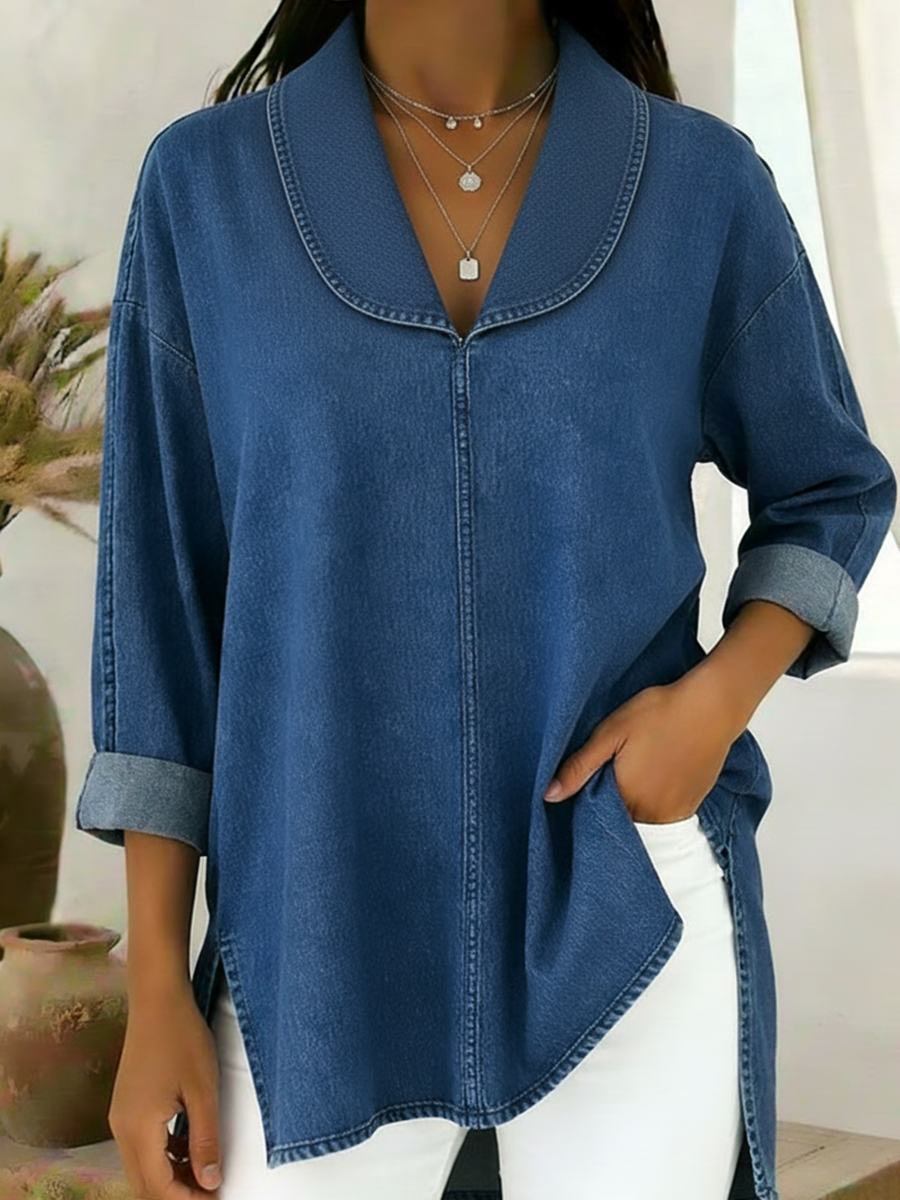 Olivia Shawl Collar Denim Blouse