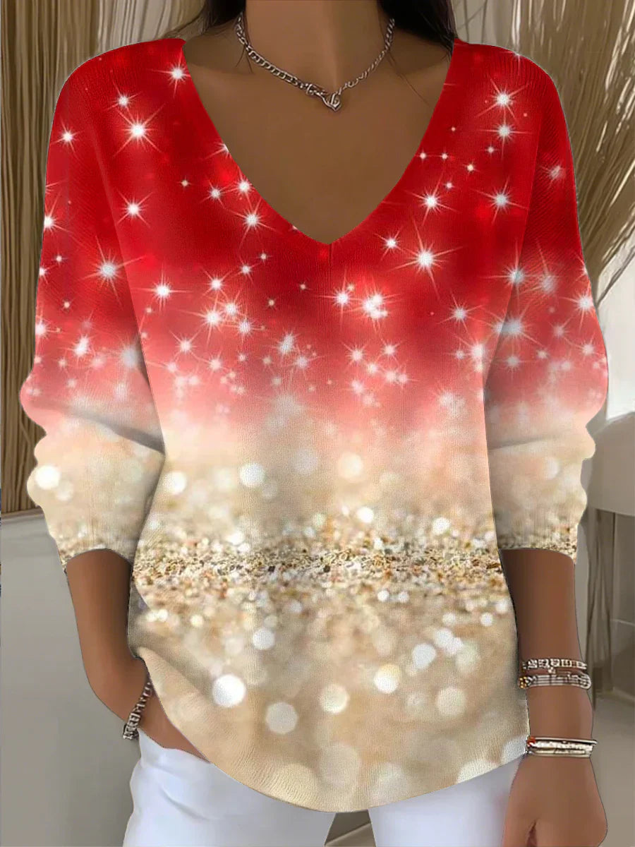 VIVÉLLE™ | WOMEN’S VINTAGE SPARKLING V-NECK TOP