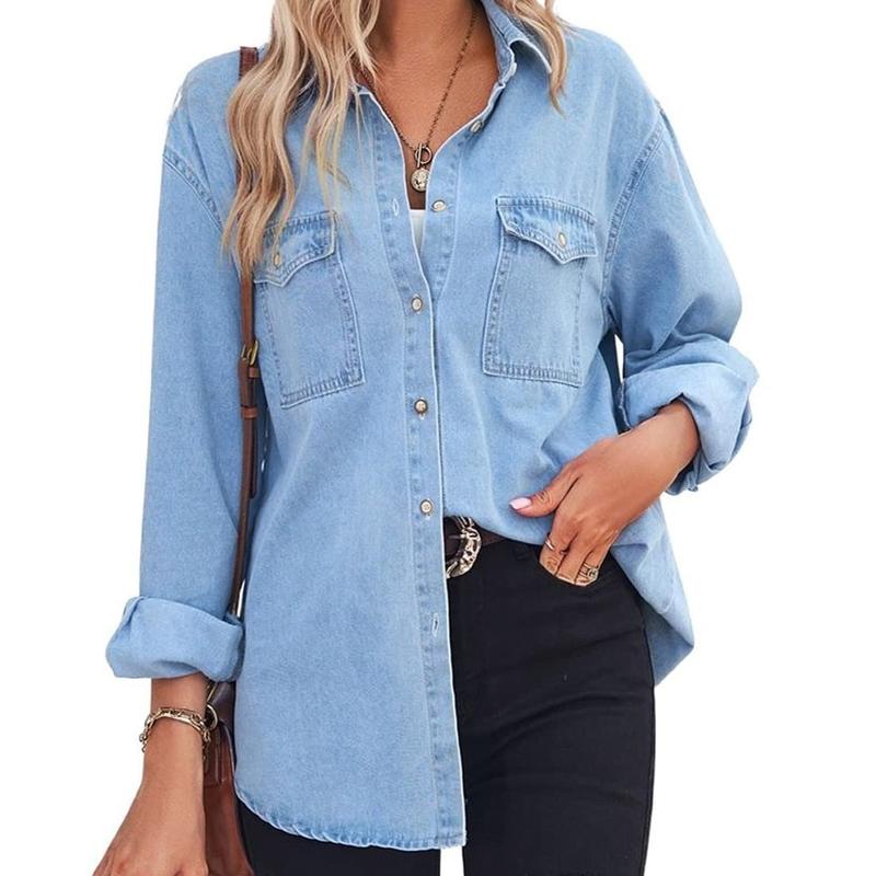CHARLOTTE ™ - Vintage Long Sleeve Jean Shirt for Chic Casual Outfits